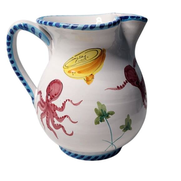 Vietri Italian Pottery Octopus Hand Painted Ceramic Pitcher - Picture 1 of 7